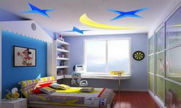 Оформление детской комнаты - дизайн и декор потолка - фото